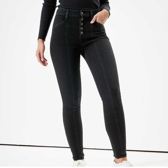 AMERICAN EAGLE The Dream Jean Black Wash Skinny Denim High Waisted Stretch Jeans